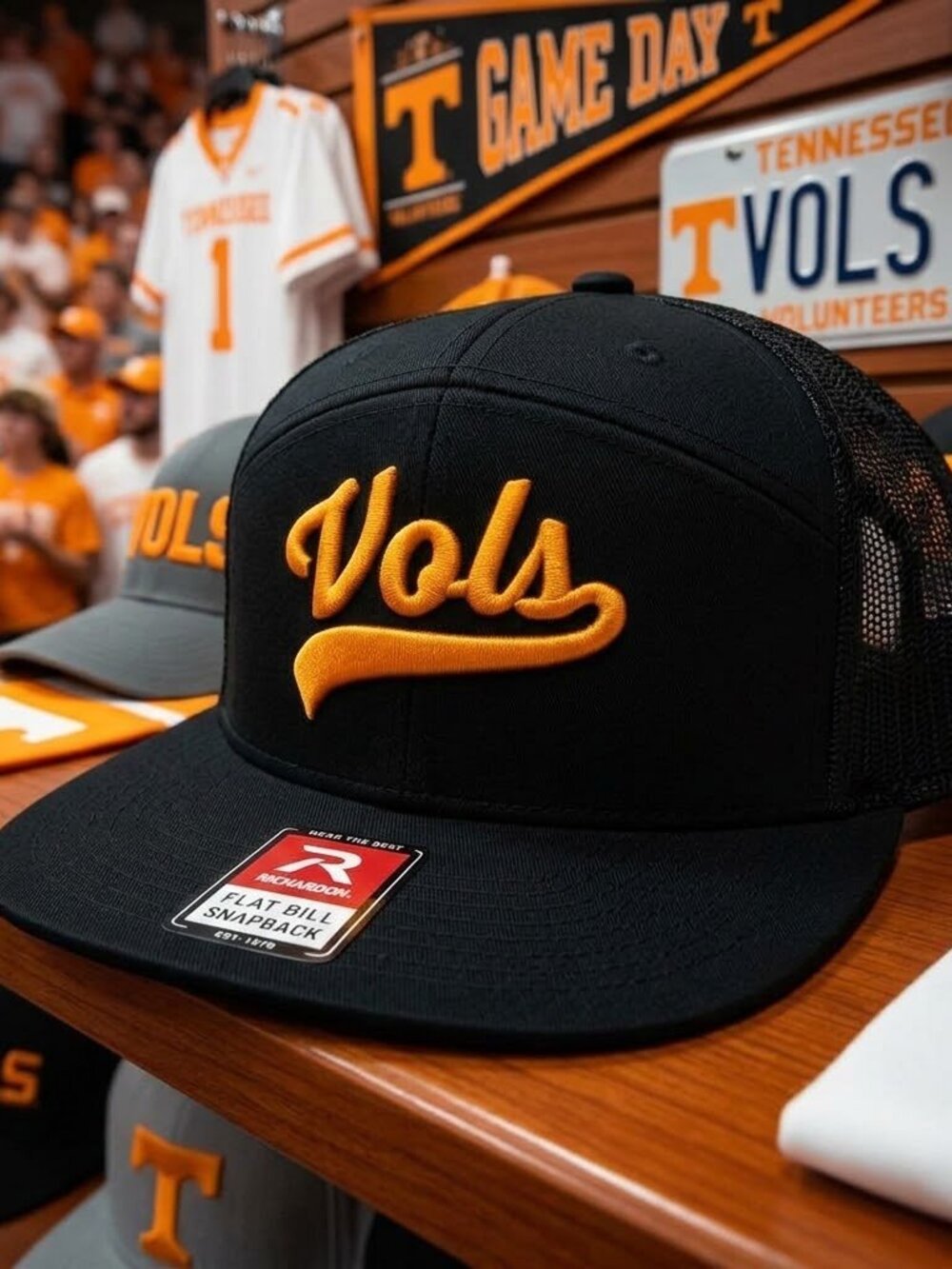 Tennessee Vols Football Hat Script Embroidered Richardson 7 Panel Flat Bill Cap